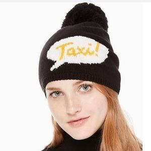 NWT Kate Spade Pom Pom Black Yellow Taxi Beanie Hat One Size